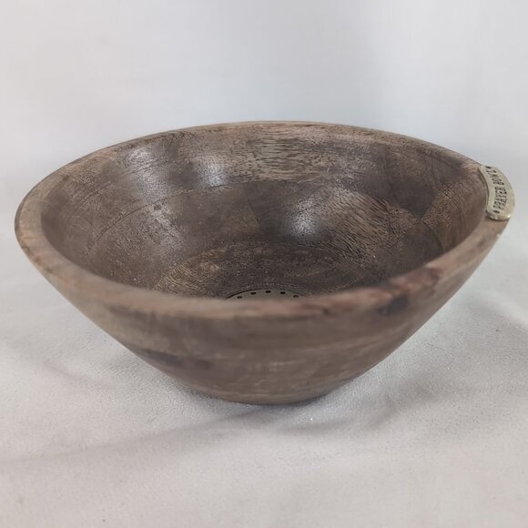 Mudpie Prayer Bowl Wood Wooden Brown Gold Cross Christian Catholic Boho MCM - Picture 5 of 9